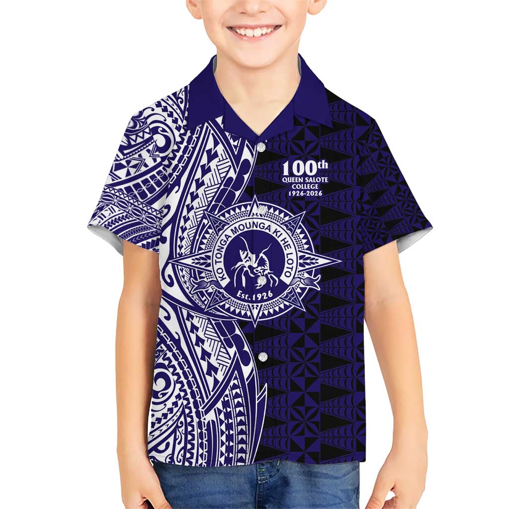 Tonga Queen Salote College 100th Years Kid Hawaiian Shirt Blue Tonga Kupesi Uniquely Pacific Art LT9 Kid Blue - Polynesian Pride