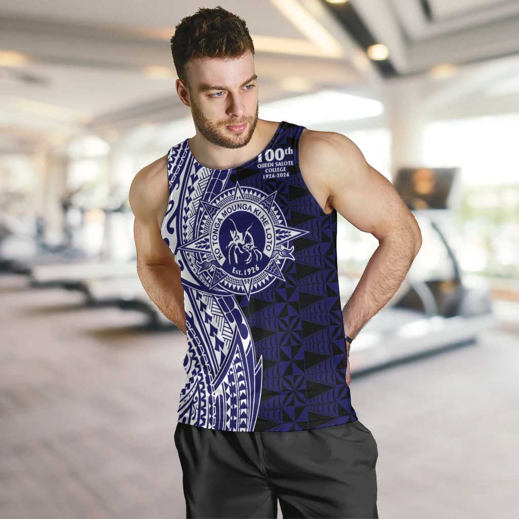 Tonga Queen Salote College 100th Years Men Tank Top Blue Tonga Kupesi Uniquely Pacific Art LT9 Blue - Polynesian Pride