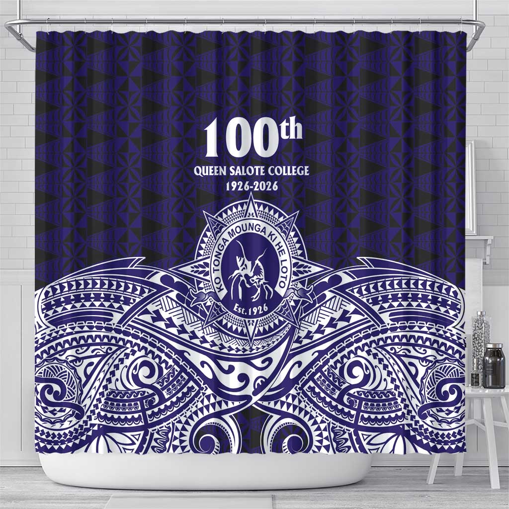 Tonga Queen Salote College 100th Years Shower Curtain Blue Tonga Kupesi Uniquely Pacific Art LT9 - Polynesian Pride