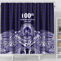 Tonga Queen Salote College 100th Years Shower Curtain Blue Tonga Kupesi Uniquely Pacific Art LT9 - Polynesian Pride