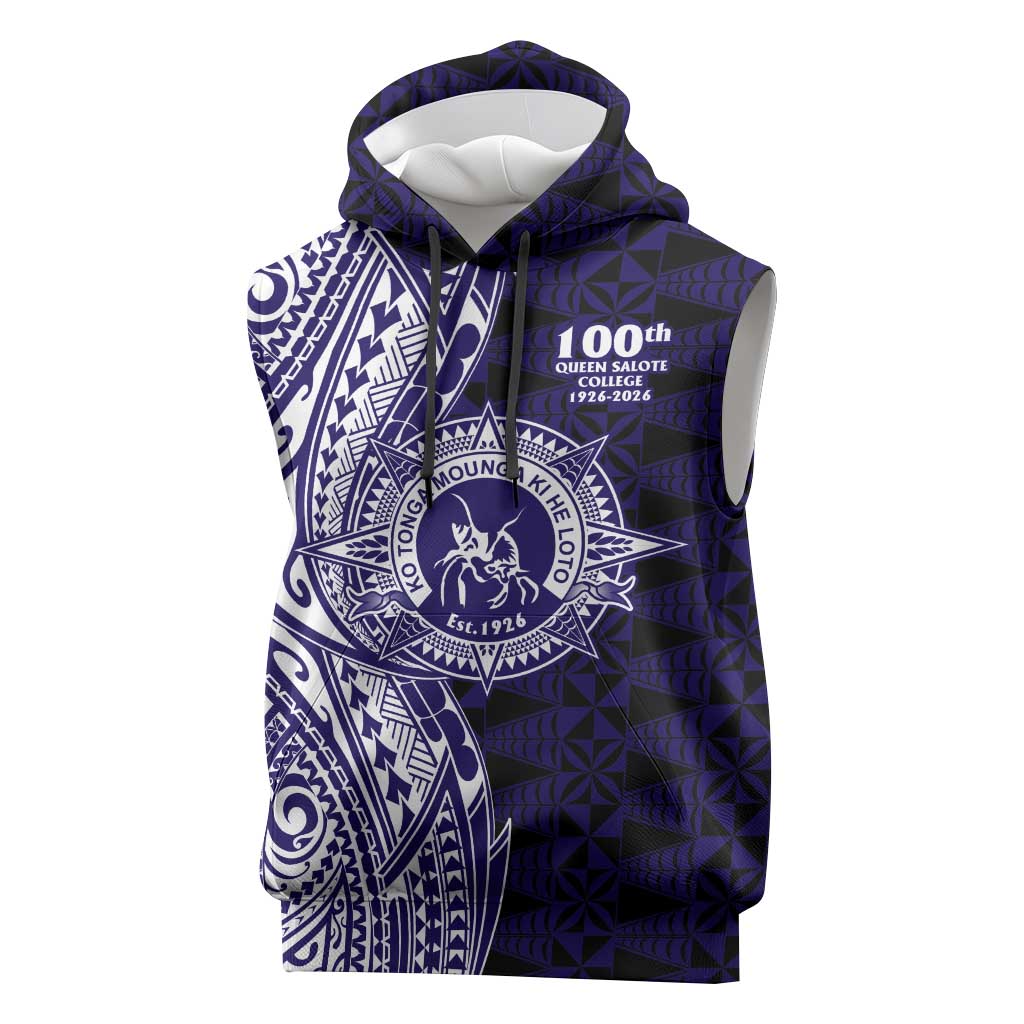 Tonga Queen Salote College 100th Years Sleeveless Hoodie Blue Tonga Kupesi Uniquely Pacific Art LT9 Blue - Polynesian Pride