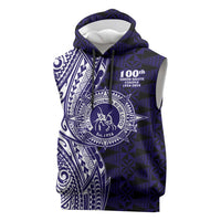 Tonga Queen Salote College 100th Years Sleeveless Hoodie Blue Tonga Kupesi Uniquely Pacific Art LT9 Blue - Polynesian Pride