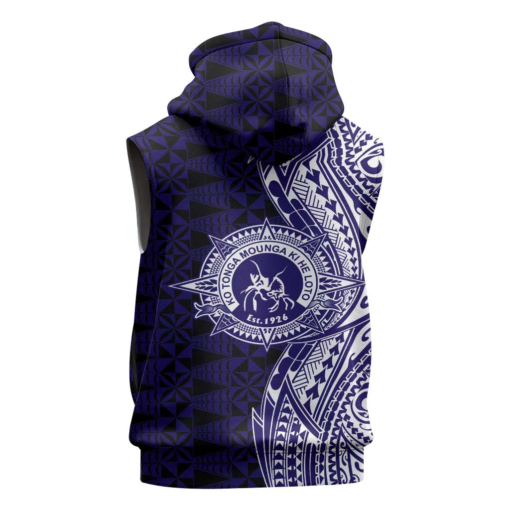 Tonga Queen Salote College 100th Years Sleeveless Hoodie Blue Tonga Kupesi Uniquely Pacific Art LT9 - Polynesian Pride