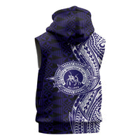 Tonga Queen Salote College 100th Years Sleeveless Hoodie Blue Tonga Kupesi Uniquely Pacific Art LT9 - Polynesian Pride