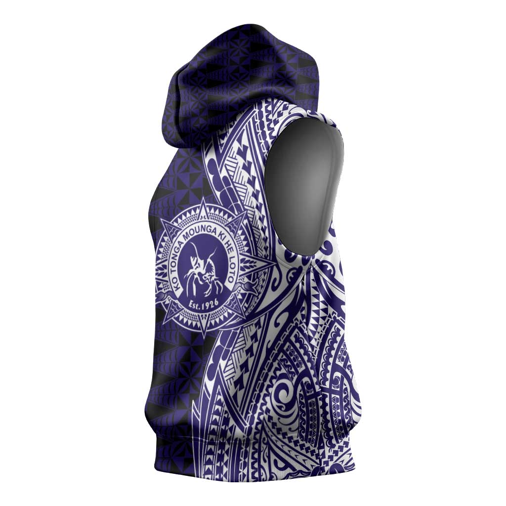 Tonga Queen Salote College 100th Years Sleeveless Hoodie Blue Tonga Kupesi Uniquely Pacific Art LT9 - Polynesian Pride