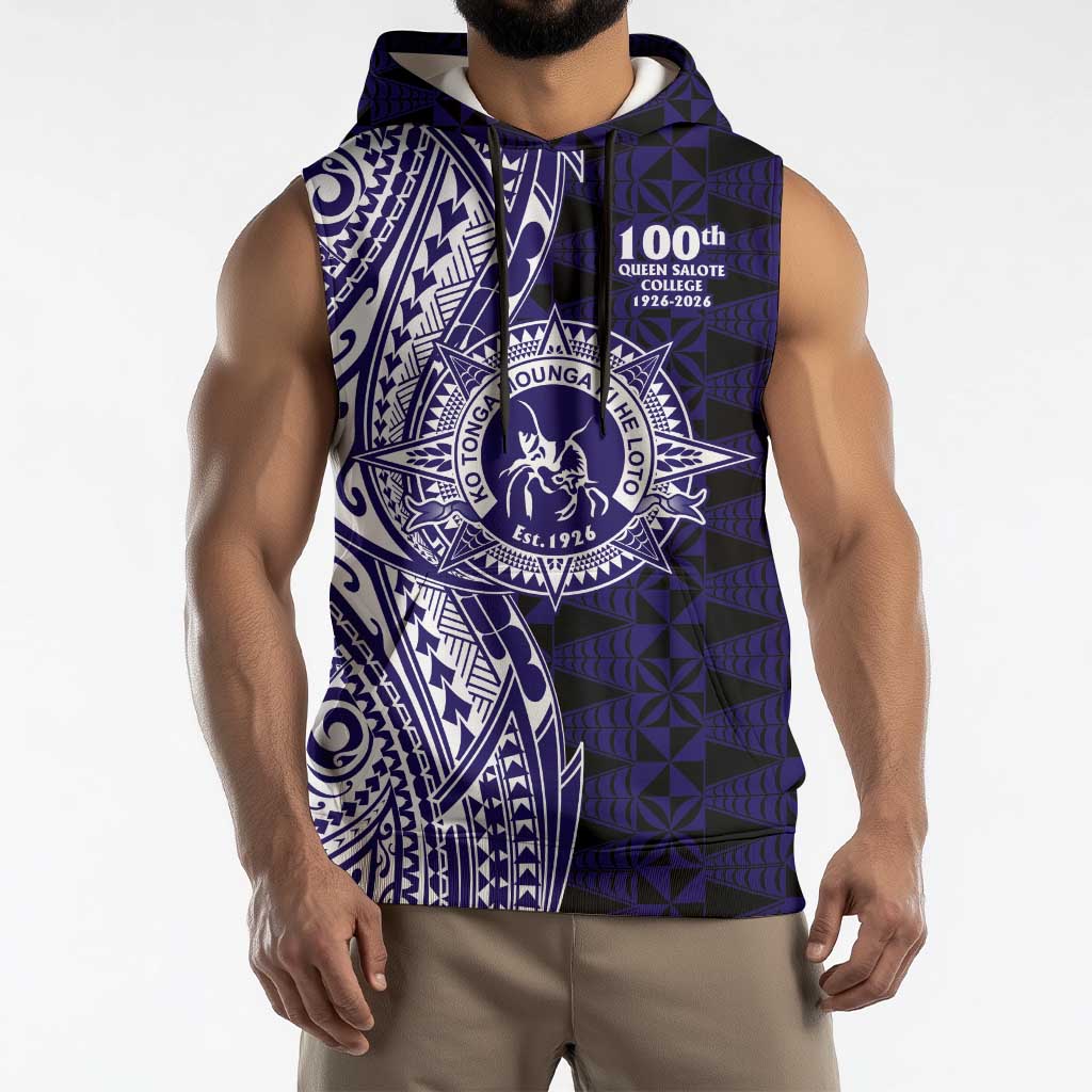 Tonga Queen Salote College 100th Years Sleeveless Hoodie Blue Tonga Kupesi Uniquely Pacific Art LT9 - Polynesian Pride