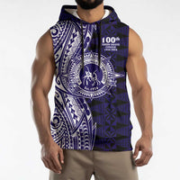 Tonga Queen Salote College 100th Years Sleeveless Hoodie Blue Tonga Kupesi Uniquely Pacific Art LT9 - Polynesian Pride