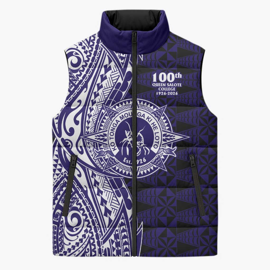 Tonga Queen Salote College 100th Years Sleeveless Puffer Jacket Blue Tonga Kupesi Uniquely Pacific Art LT9 Unisex Blue - Polynesian Pride