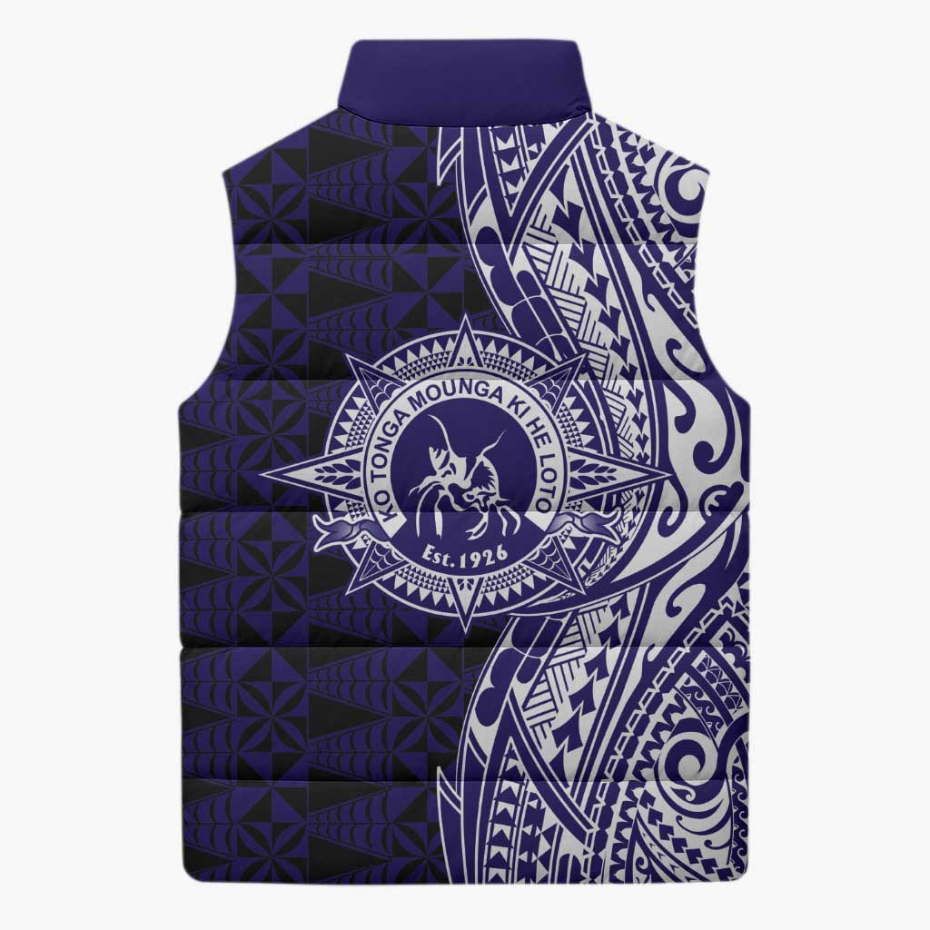Tonga Queen Salote College 100th Years Sleeveless Puffer Jacket Blue Tonga Kupesi Uniquely Pacific Art LT9 - Polynesian Pride