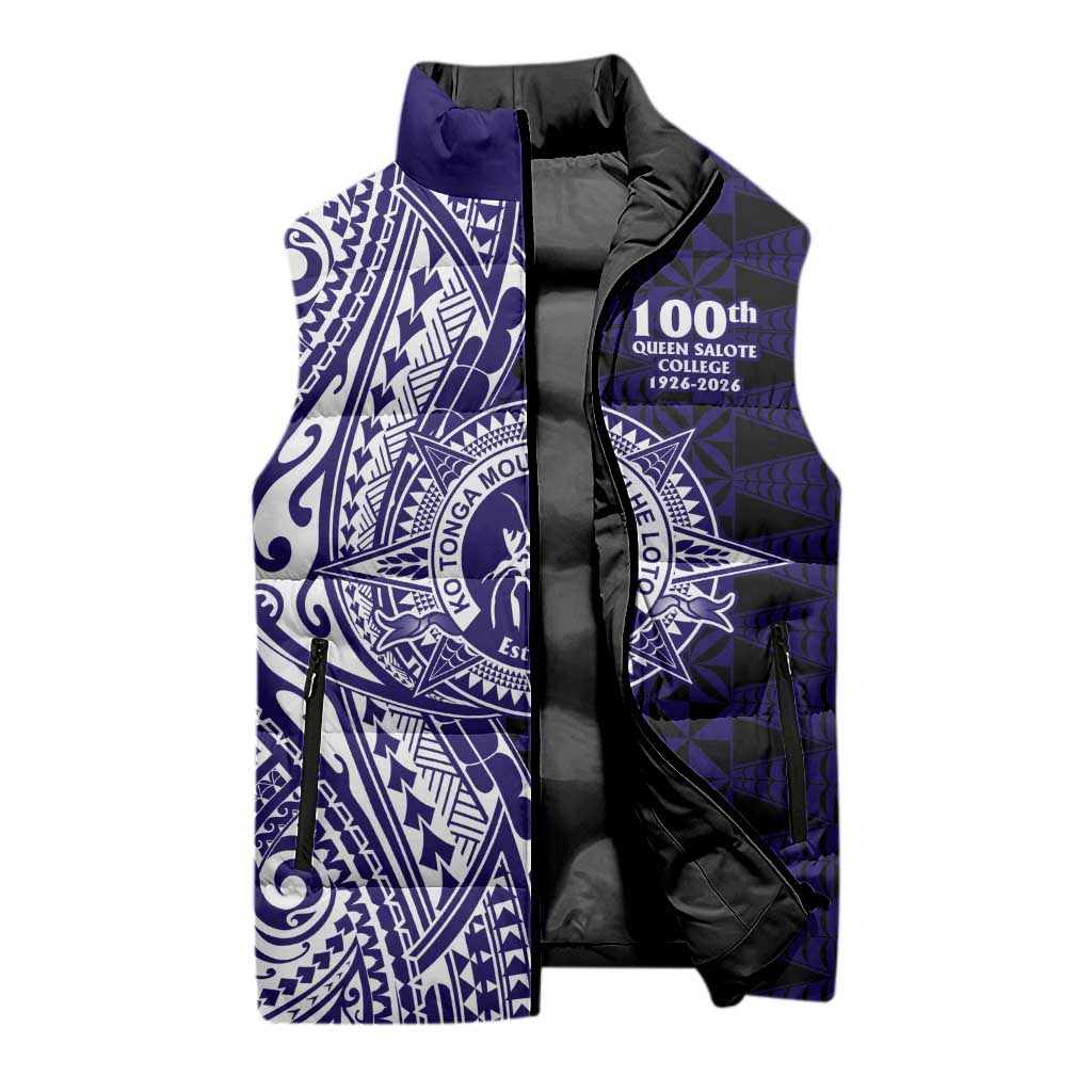 Tonga Queen Salote College 100th Years Sleeveless Puffer Jacket Blue Tonga Kupesi Uniquely Pacific Art LT9 - Polynesian Pride