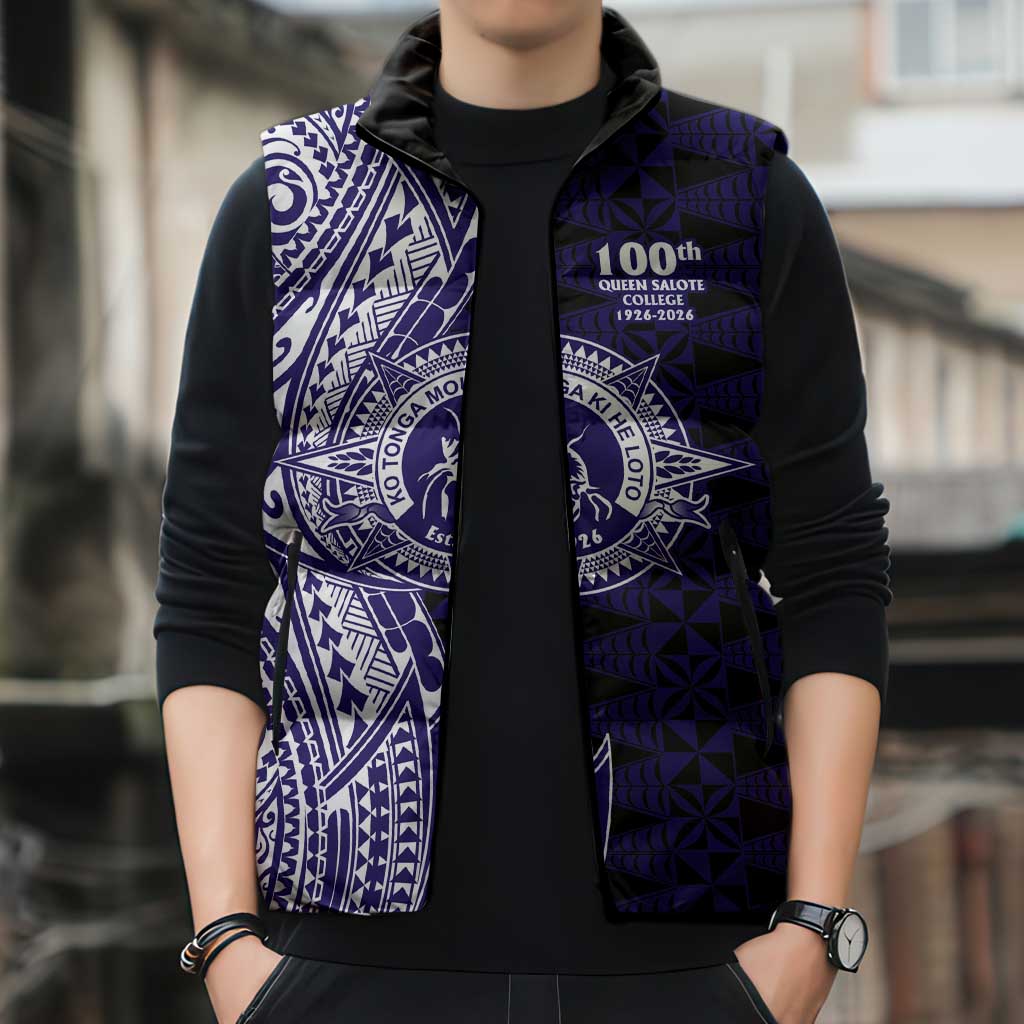 Tonga Queen Salote College 100th Years Sleeveless Puffer Jacket Blue Tonga Kupesi Uniquely Pacific Art LT9 - Polynesian Pride