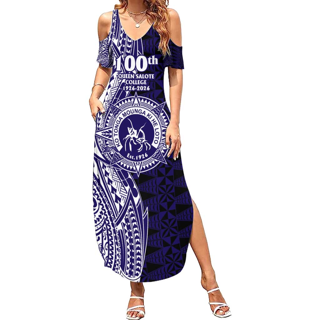 Tonga Queen Salote College 100th Years Summer Maxi Dress Blue Tonga Kupesi Uniquely Pacific Art LT9 Women Blue - Polynesian Pride