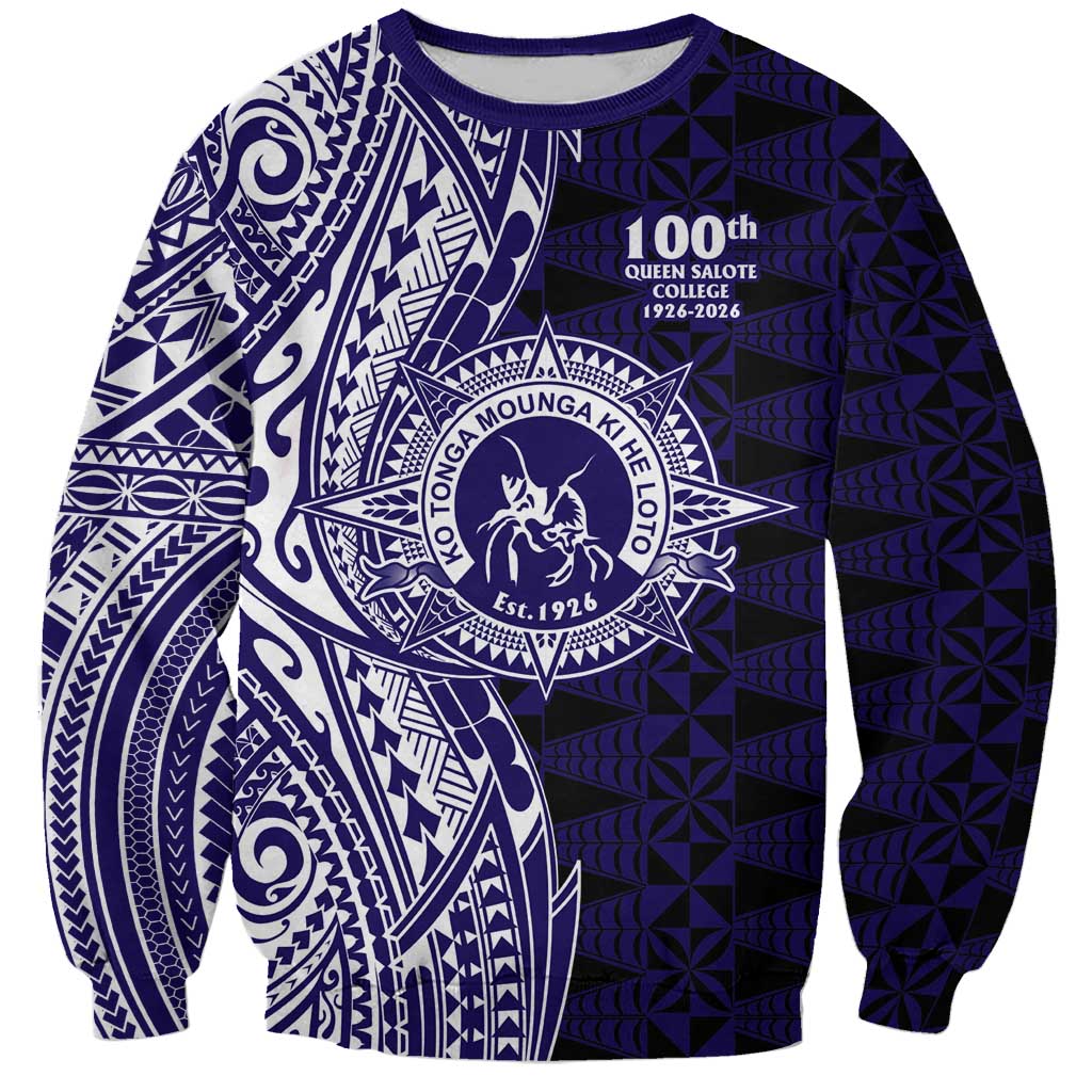 Tonga Queen Salote College 100th Years Sweatshirt Blue Tonga Kupesi Uniquely Pacific Art LT9 Unisex Blue - Polynesian Pride