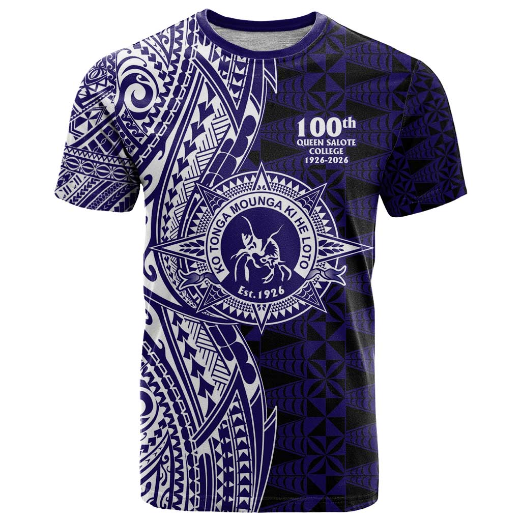 Tonga Queen Salote College 100th Years T Shirt Blue Tonga Kupesi Uniquely Pacific Art LT9 Blue - Polynesian Pride