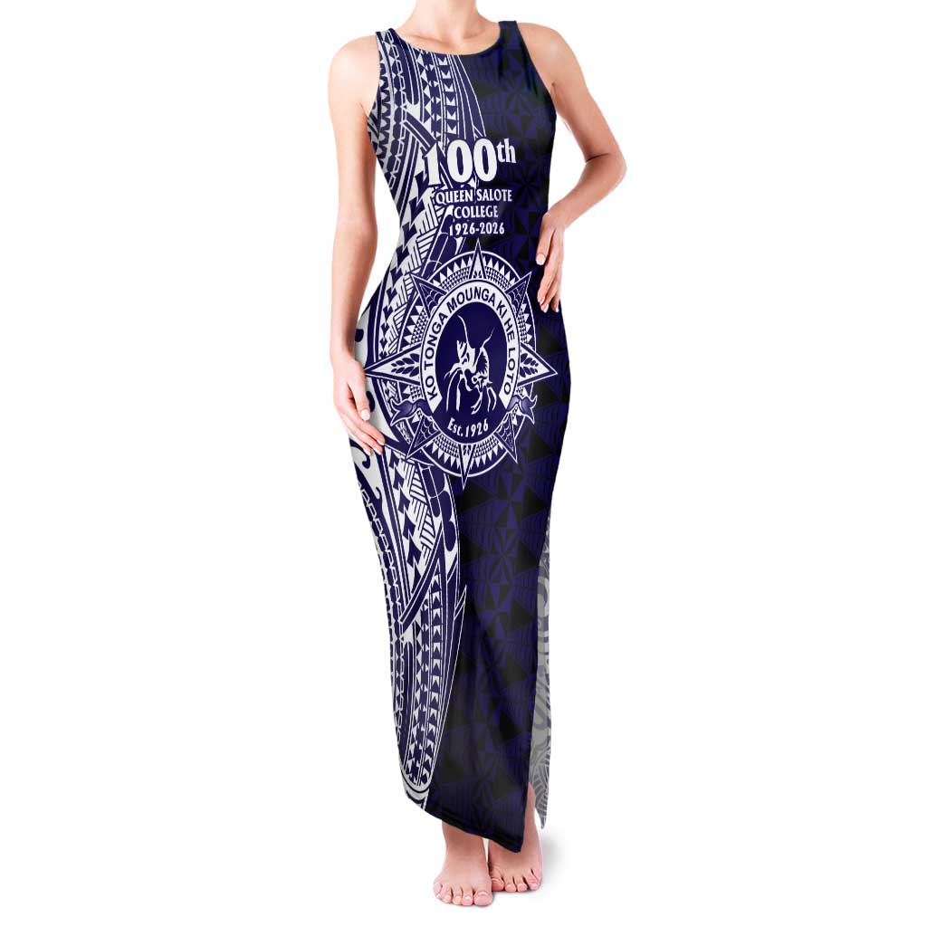 Tonga Queen Salote College 100th Years Tank Maxi Dress Blue Tonga Kupesi Uniquely Pacific Art LT9 Women Blue - Polynesian Pride