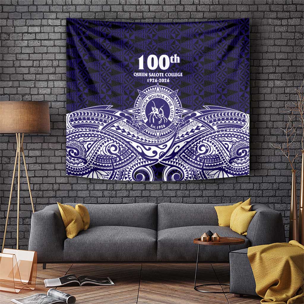Tonga Queen Salote College 100th Years Tapestry Blue Tonga Kupesi Uniquely Pacific Art LT9 Blue - Polynesian Pride