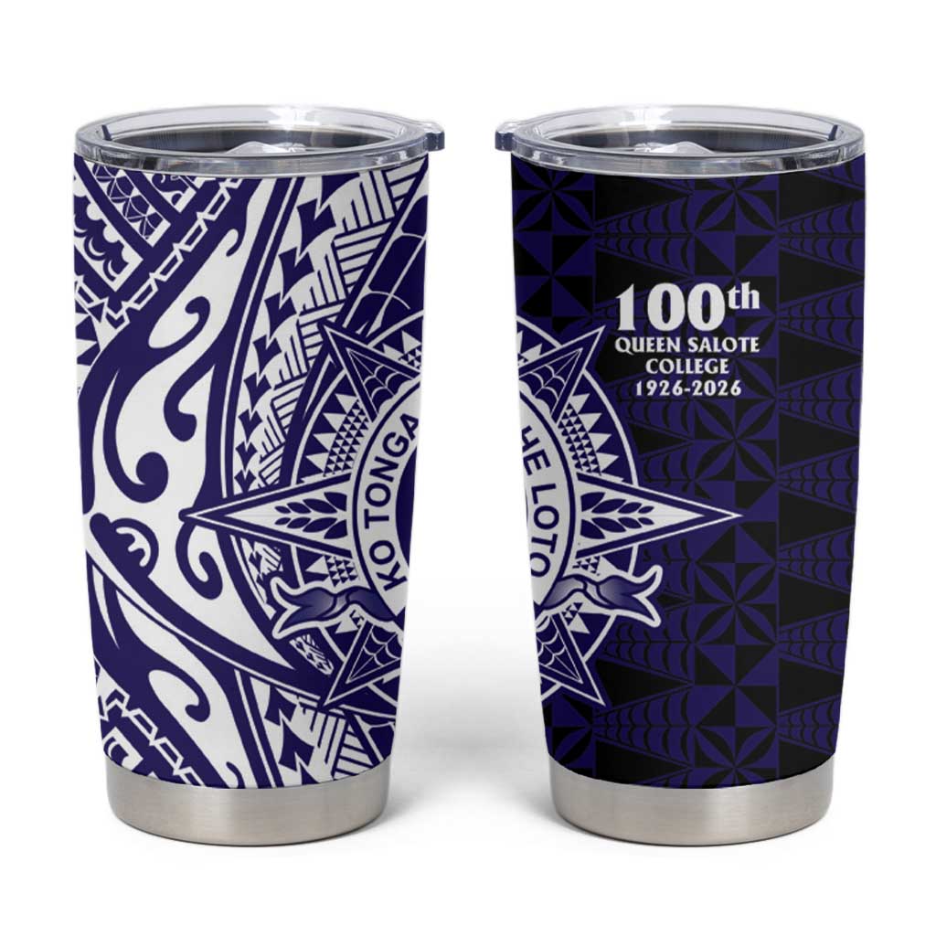 Tonga Queen Salote College 100th Years Tumbler Cup Blue Tonga Kupesi Uniquely Pacific Art LT9 Blue - Polynesian Pride