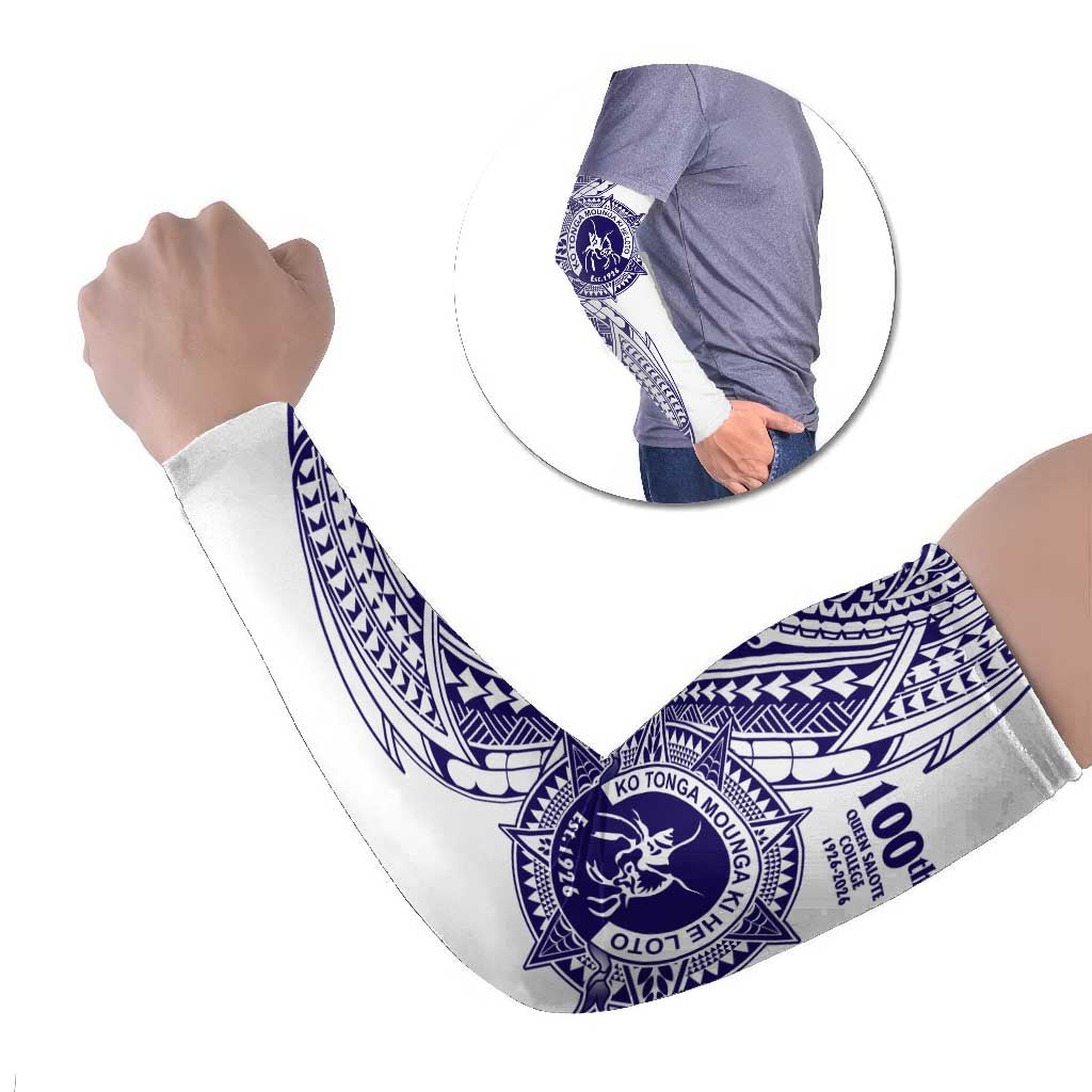 Tonga Queen Salote College 100th Years Arm Sleeves White Tonga Kupesi Uniquely Pacific Art LT9 Set of 2 White - Polynesian Pride