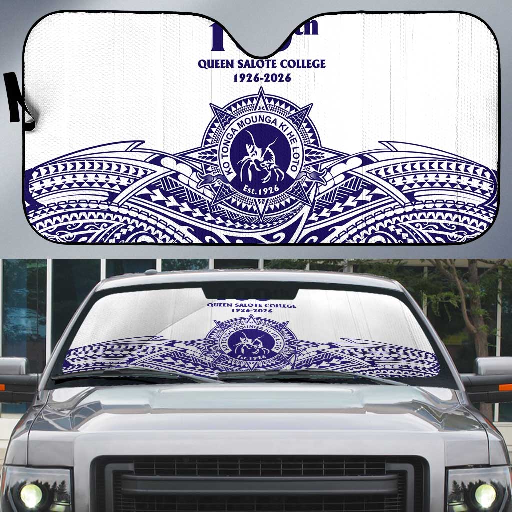 Tonga Queen Salote College 100th Years Auto Sun Shade White Tonga Kupesi Uniquely Pacific Art LT9 White - Polynesian Pride