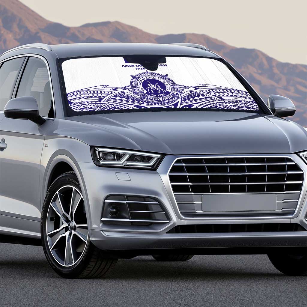 Tonga Queen Salote College 100th Years Auto Sun Shade White Tonga Kupesi Uniquely Pacific Art LT9 - Polynesian Pride