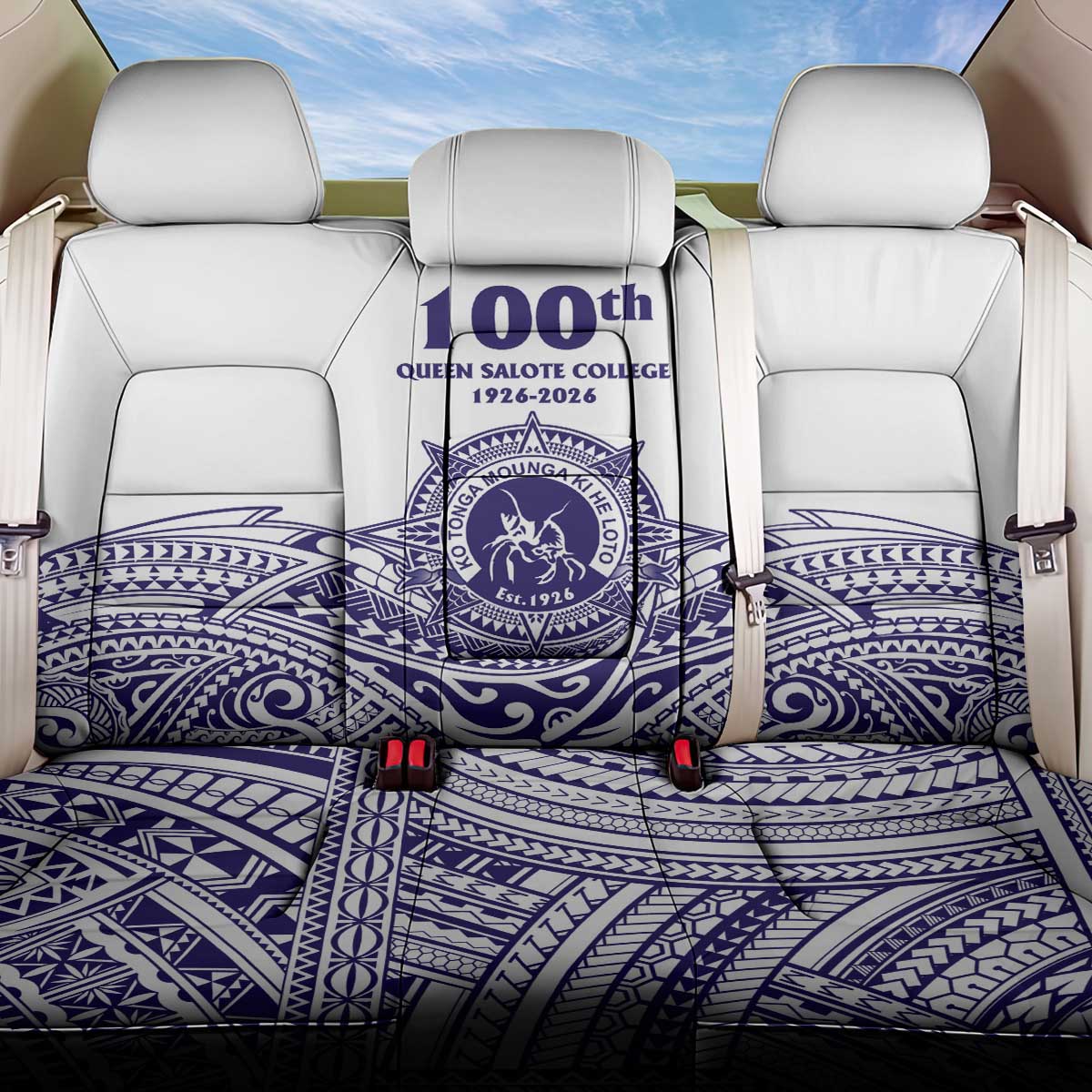 Tonga Queen Salote College 100th Years Back Car Seat Cover White Tonga Kupesi Uniquely Pacific Art LT9 One Size White - Polynesian Pride