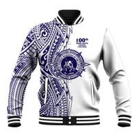 Tonga Queen Salote College 100th Years Baseball Jacket White Tonga Kupesi Uniquely Pacific Art LT9 Unisex White - Polynesian Pride