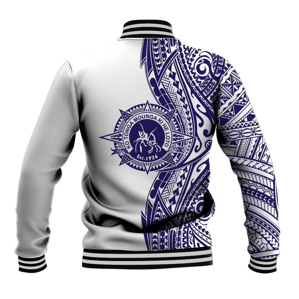 Tonga Queen Salote College 100th Years Baseball Jacket White Tonga Kupesi Uniquely Pacific Art LT9 - Polynesian Pride