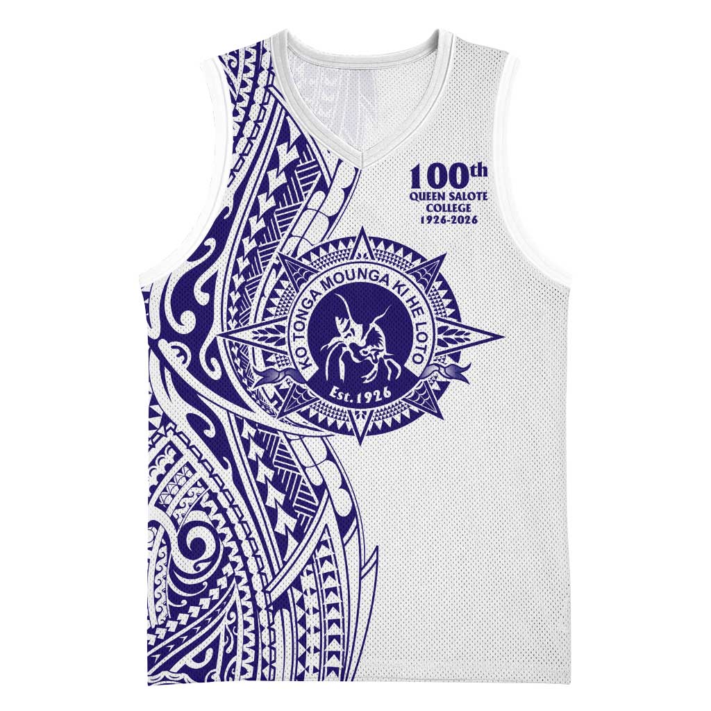 Tonga Queen Salote College 100th Years Basketball Jersey White Tonga Kupesi Uniquely Pacific Art LT9 Unisex White - Polynesian Pride