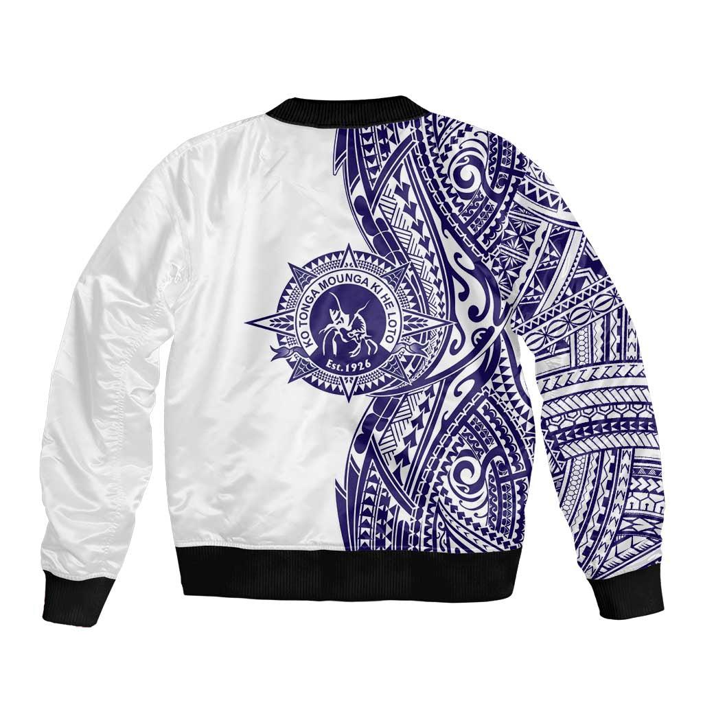 Tonga Queen Salote College 100th Years Bomber Jacket White Tonga Kupesi Uniquely Pacific Art LT9 - Polynesian Pride