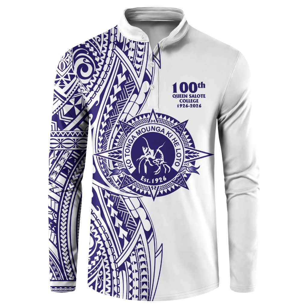 Tonga Queen Salote College 100th Years Button Sweatshirt White Tonga Kupesi Uniquely Pacific Art LT9 White - Polynesian Pride