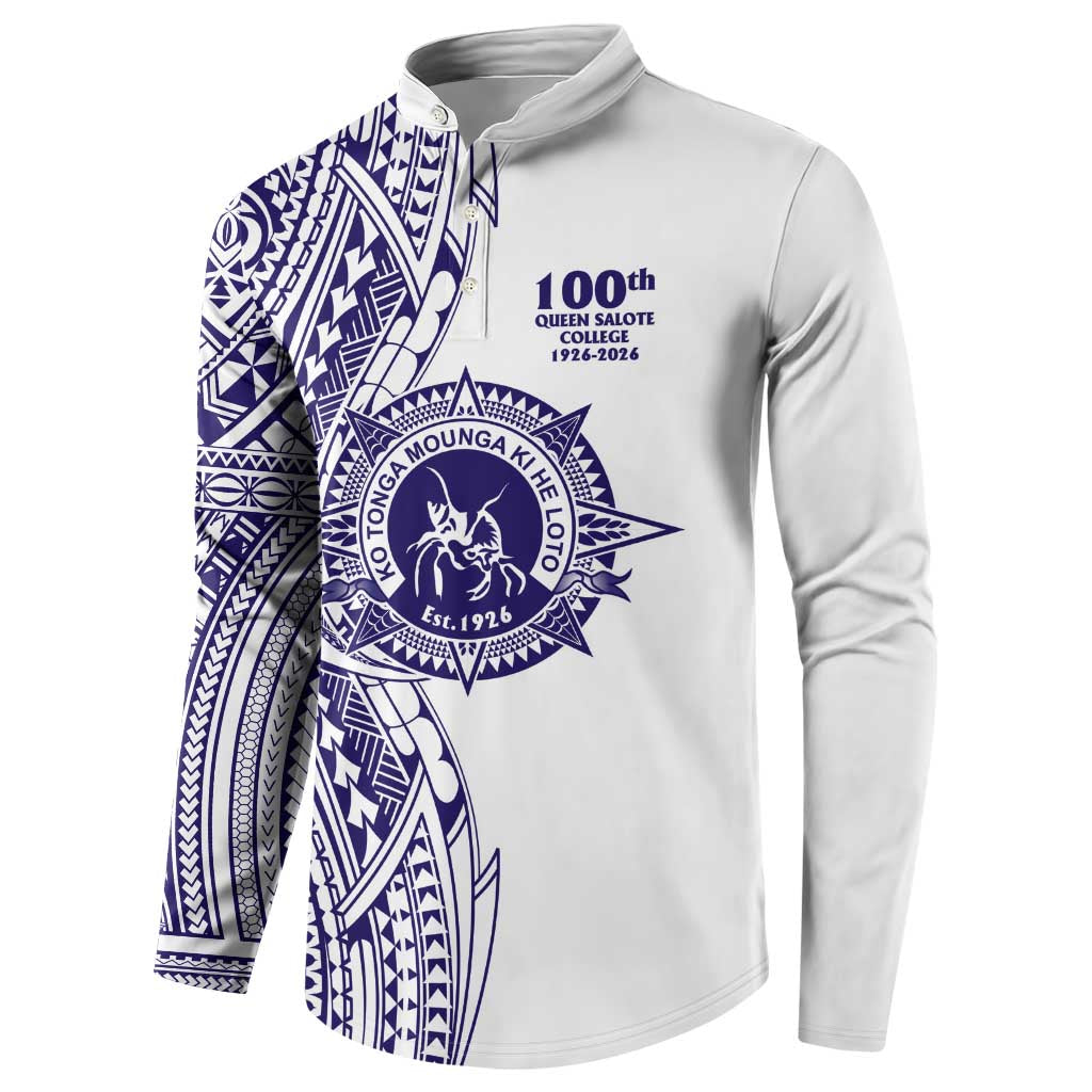 Tonga Queen Salote College 100th Years Button Sweatshirt White Tonga Kupesi Uniquely Pacific Art LT9 - Polynesian Pride