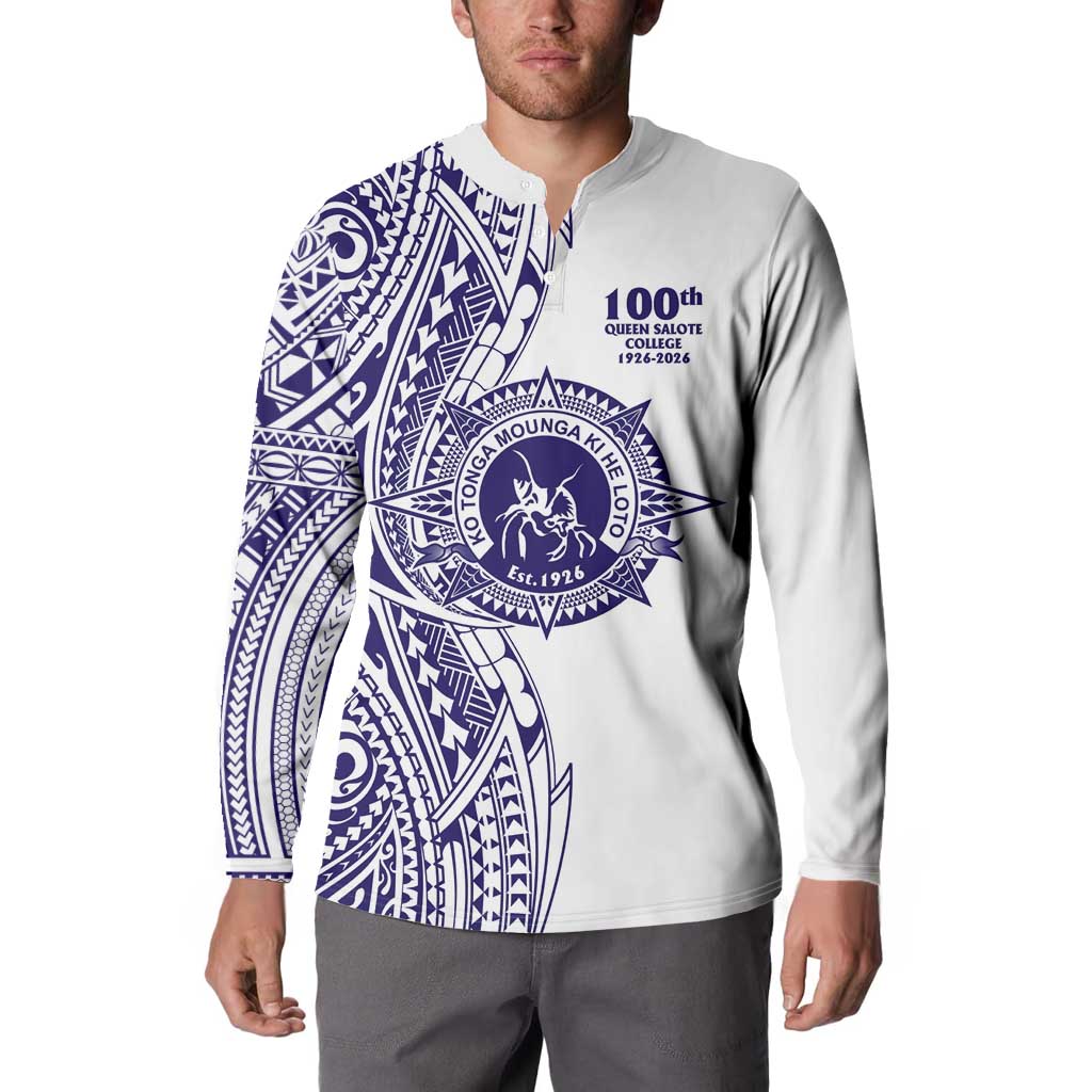 Tonga Queen Salote College 100th Years Button Sweatshirt White Tonga Kupesi Uniquely Pacific Art LT9 - Polynesian Pride