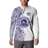 Tonga Queen Salote College 100th Years Button Sweatshirt White Tonga Kupesi Uniquely Pacific Art LT9 - Polynesian Pride