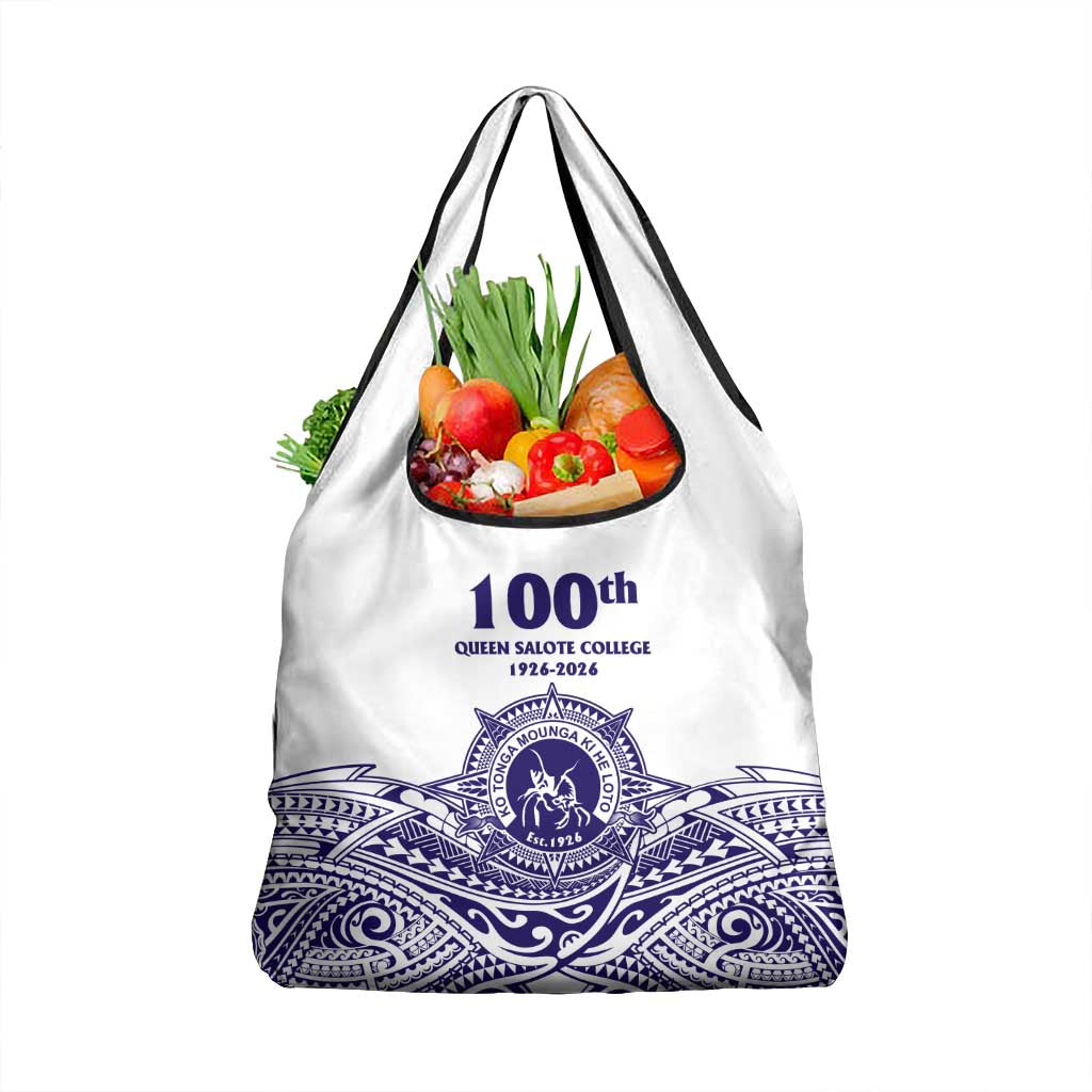 Tonga Queen Salote College 100th Years Grocery Bag White Tonga Kupesi Uniquely Pacific Art LT9 1-pack One Size White - Polynesian Pride