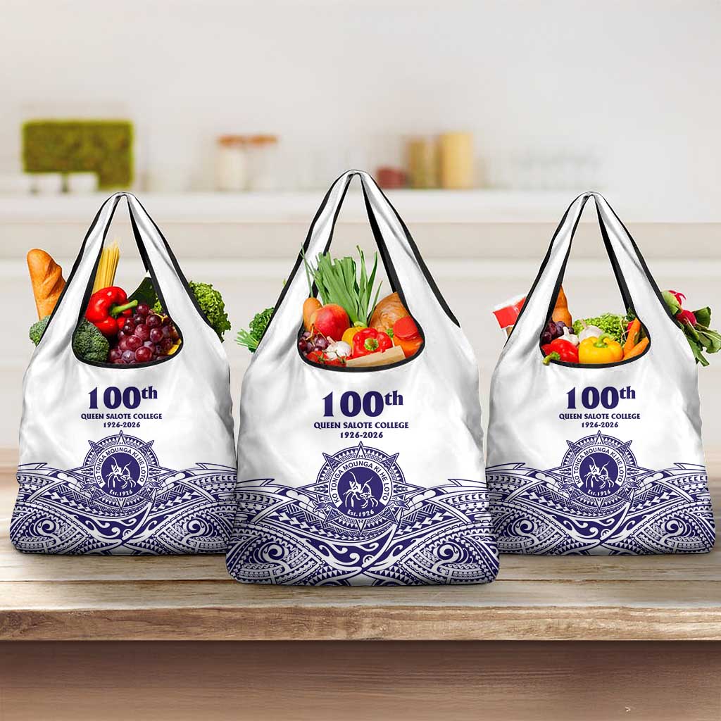Tonga Queen Salote College 100th Years Grocery Bag White Tonga Kupesi Uniquely Pacific Art LT9 3-pack One Size White - Polynesian Pride