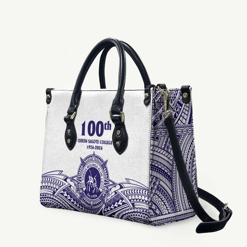 Tonga Queen Salote College 100th Years Leather Bag White Tonga Kupesi Uniquely Pacific Art LT9 White - Polynesian Pride