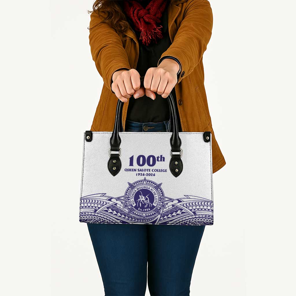 Tonga Queen Salote College 100th Years Leather Bag White Tonga Kupesi Uniquely Pacific Art LT9 - Polynesian Pride