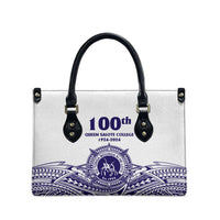 Tonga Queen Salote College 100th Years Leather Bag White Tonga Kupesi Uniquely Pacific Art LT9 - Polynesian Pride