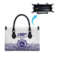 Tonga Queen Salote College 100th Years Leather Bag White Tonga Kupesi Uniquely Pacific Art LT9 - Polynesian Pride