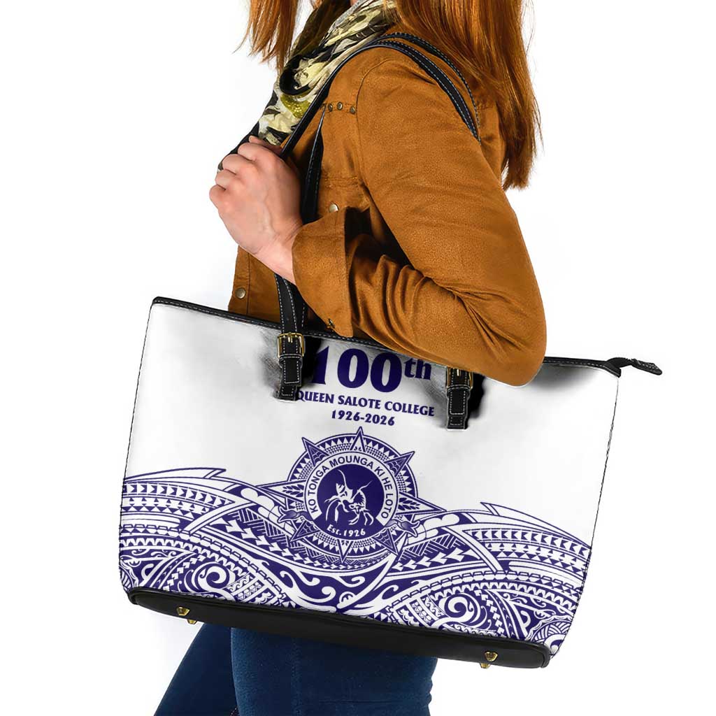 Tonga Queen Salote College 100th Years Leather Tote Bag White Tonga Kupesi Uniquely Pacific Art LT9 White - Polynesian Pride