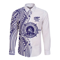 Tonga Queen Salote College 100th Years Long Sleeve Button Shirt White Tonga Kupesi Uniquely Pacific Art LT9 Unisex White - Polynesian Pride