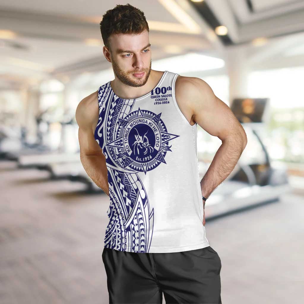 Tonga Queen Salote College 100th Years Men Tank Top White Tonga Kupesi Uniquely Pacific Art LT9 White - Polynesian Pride