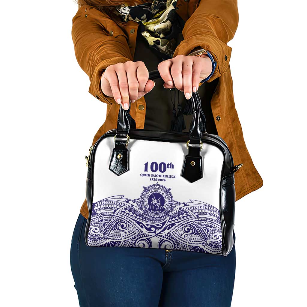 Tonga Queen Salote College 100th Years Shoulder Handbag White Tonga Kupesi Uniquely Pacific Art LT9 One Size White - Polynesian Pride