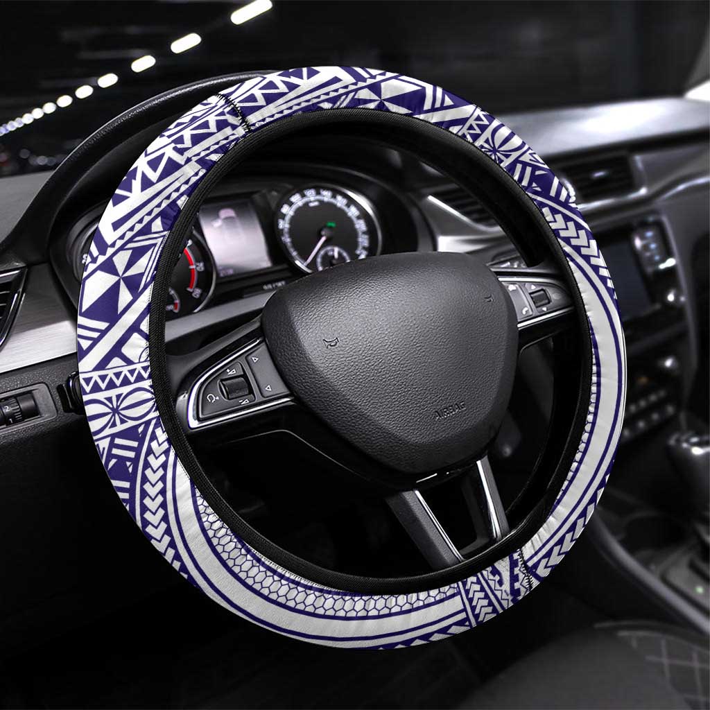 Tonga Queen Salote College 100th Years Steering Wheel Cover White Tonga Kupesi Uniquely Pacific Art LT9 Universal Fit White - Polynesian Pride