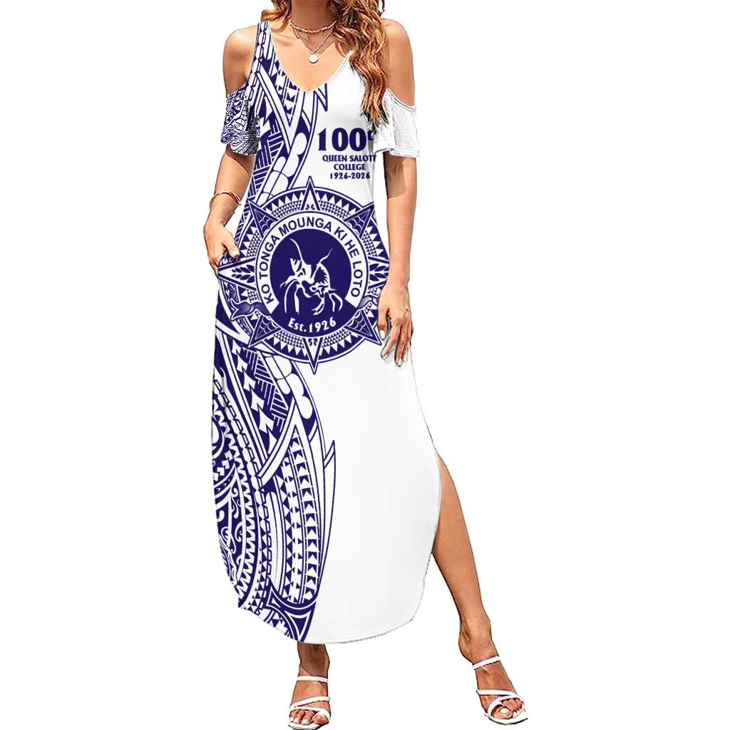 Tonga Queen Salote College 100th Years Summer Maxi Dress White Tonga Kupesi Uniquely Pacific Art LT9 Women White - Polynesian Pride