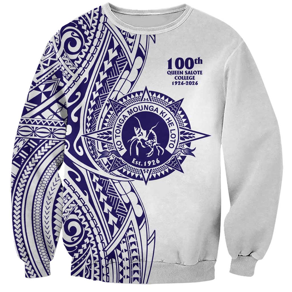 Tonga Queen Salote College 100th Years Sweatshirt White Tonga Kupesi Uniquely Pacific Art LT9 Unisex White - Polynesian Pride