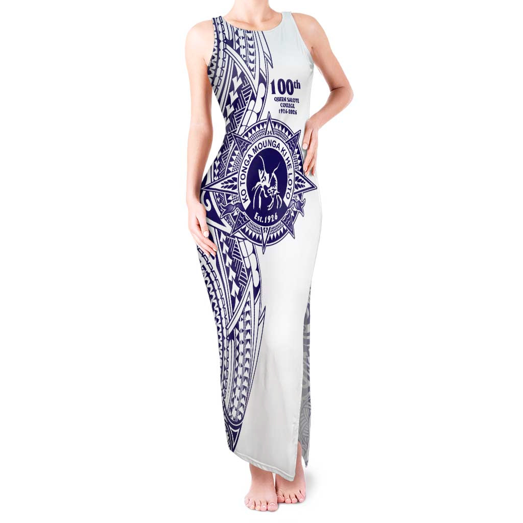Tonga Queen Salote College 100th Years Tank Maxi Dress White Tonga Kupesi Uniquely Pacific Art LT9 Women White - Polynesian Pride
