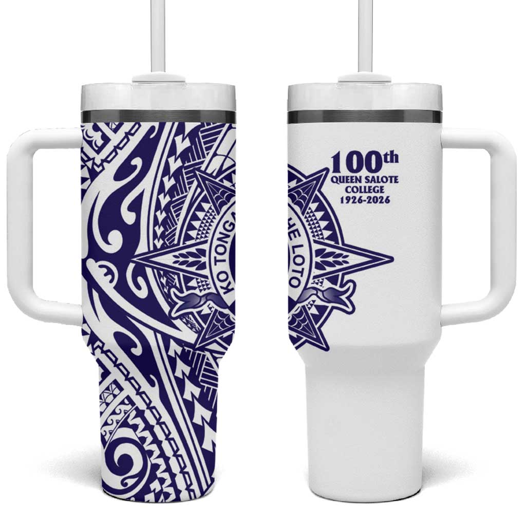 Tonga Queen Salote College 100th Years Tumbler With Handle White Tonga Kupesi Uniquely Pacific Art LT9 One Size: 40 oz White - Polynesian Pride