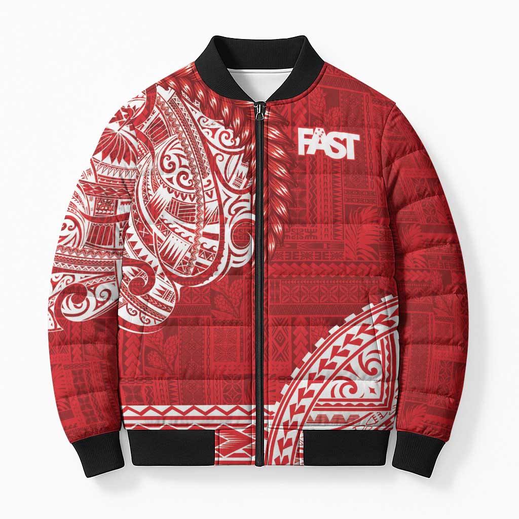 Samoa FAST Bomber Puffer Jacket Samoan Motif Patterns LT9 Unisex Red - Polynesian Pride