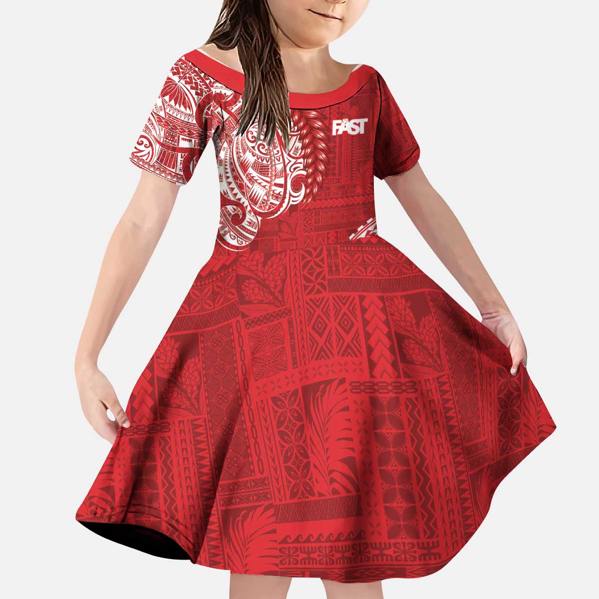 Samoa FAST Kid Short Sleeve Dress Samoan Motif Patterns LT9 KID Red - Polynesian Pride